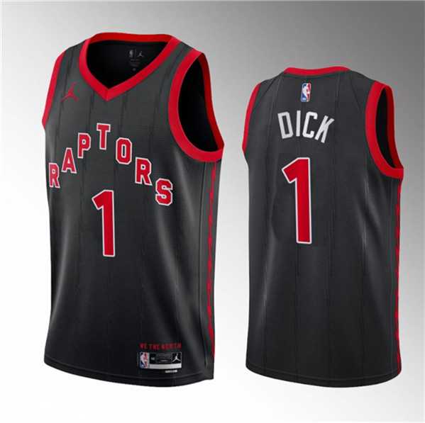 Men's Toronto Raptors #1 Gradey Dick Black 2023 Draft Statement Edition Stitched Basketball Jersey Dzhi